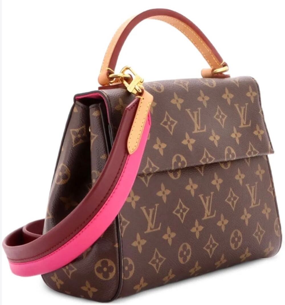 Louis Vuitton Monogram Cluny BB bright pink & bordeaux leather shoulder strap